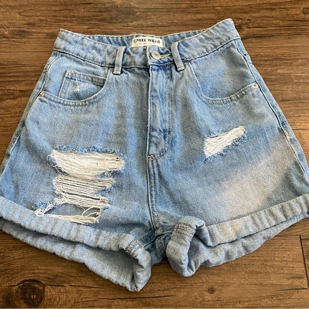 TALLY WEIJL Distressed Shorts  zip front light blue sz 32(xs)